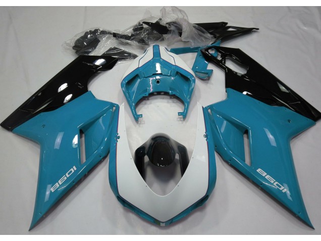 Azul Claro Brillante & Blanco 2007-2014 Ducati 848 1098 1198 Carenado Moto