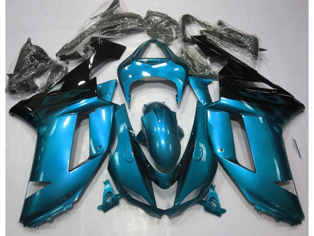 Azul Claro Brillante & Negro 2007-2008 Kawasaki ZX6R Carenado Moto