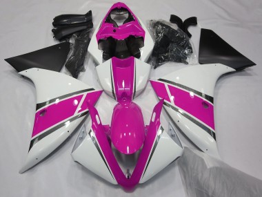 Blanco Brillante & Rosa 2009-2011 Yamaha R1 Carenado Moto