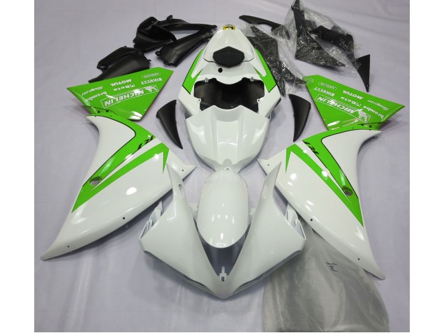 Blanco Brillante & Verde 2012-2014 Yamaha R1 Carenado Moto