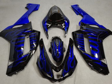 Negro Brillante & Azul Llama 2007-2008 Kawasaki ZX6R Carenado Moto