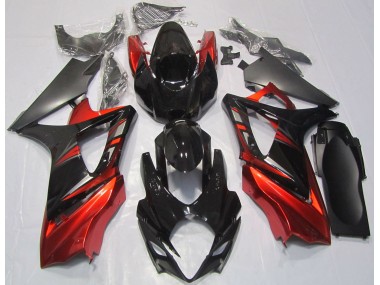 Negro Brillante & Rojo 2007-2008 Suzuki GSXR 1000 Carenado Moto