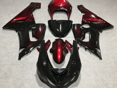 Negro Brillante & Rojo Intenso 2005-2006 Kawasaki ZX6R Carenado Moto