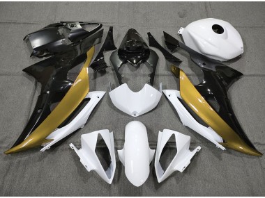 Oro Personalizado En Blanco & Negro 2008-2016 Yamaha R6 Carenado Moto