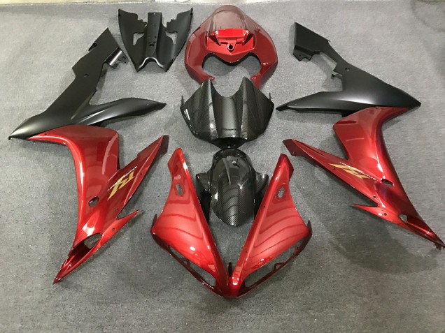 Rojo Granate & Estilo Fibra De Carbono 2004-2006 Yamaha R1 Carenado Moto