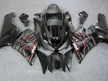 Rojo Negro Llama 2005-2006 Kawasaki ZX6R Carenado Moto