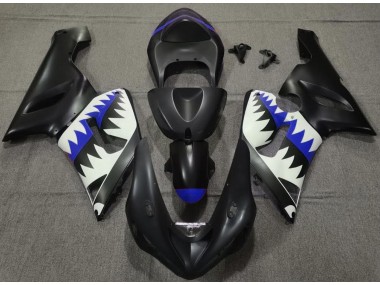 Tiburón Negro Mate & Azul 2005-2006 Kawasaki ZX6R Carenado Moto