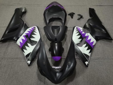 Tiburón Negro Mate & Morado 2005-2006 Kawasaki ZX6R Carenado Moto