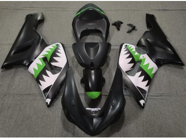 Tiburón Negro Mate & Verde 2005-2006 Kawasaki ZX6R Carenado Moto