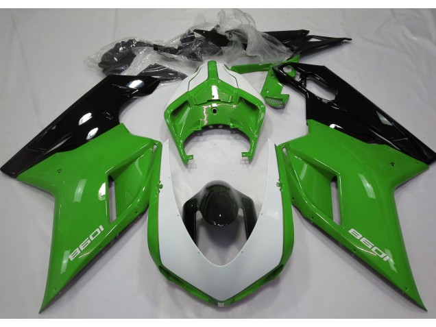 Verde Brillante & Blanco 2007-2014 Ducati 848 1098 1198 Carenado Moto